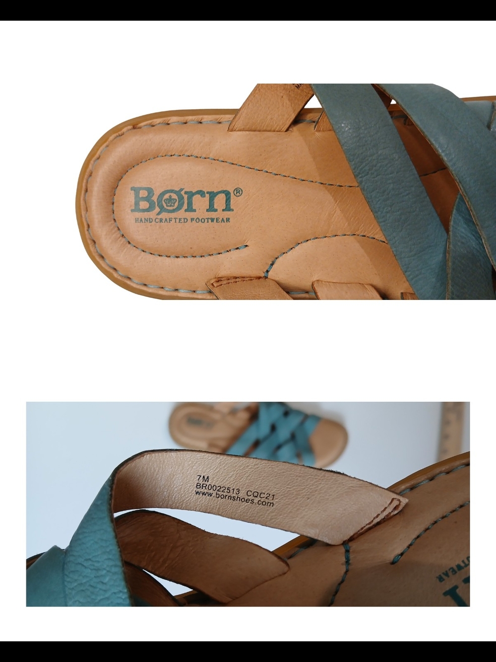 Born Women's Teal Green Crisscross Leather Slide Sandals - Picture 3 of 5